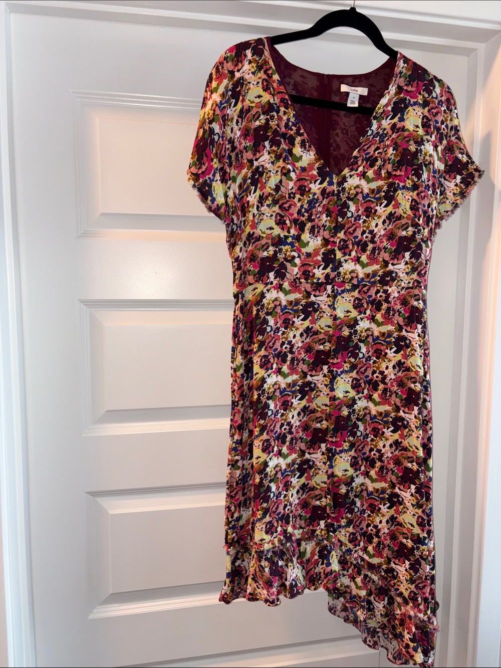 Lewit Floral V-Neck Mini Dress - Pink, Yellow, Green